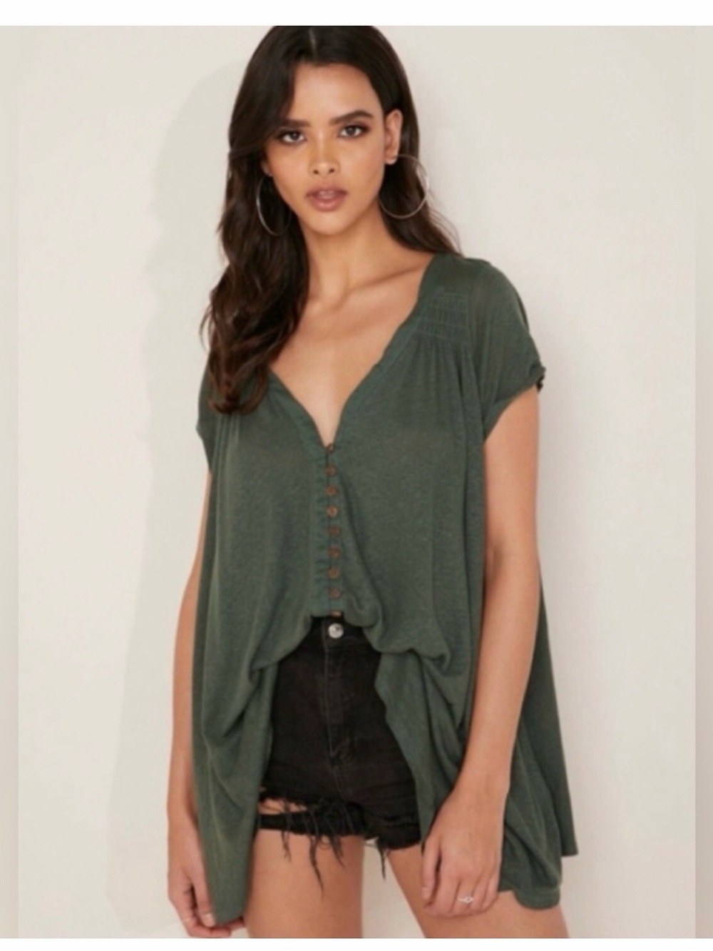 Free People rust color Button-Front V-Neck Tunic